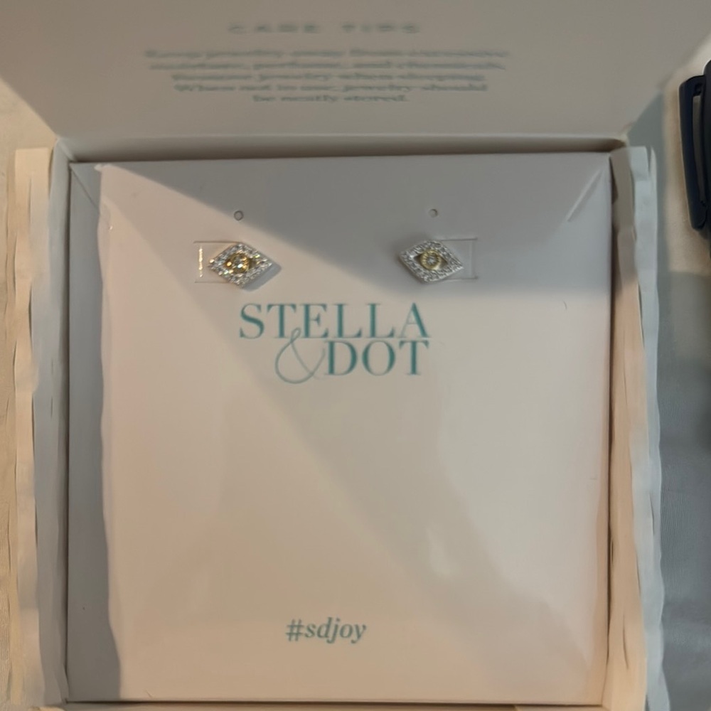 Stella & Dot Evil Eye Silver Earrings - Picture 2 of 2